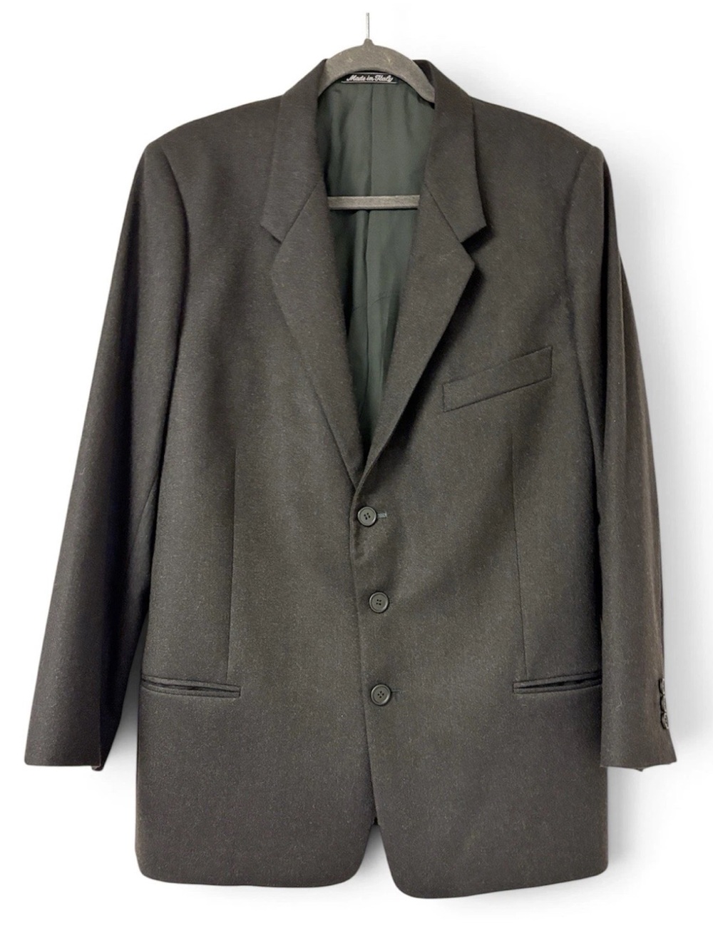 VTG Giorgio Armani 3-Button Blazer Suit Jacket Black Wool Made In Italy Size 41R